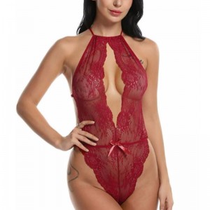 Секси бельо за жени Teddy One Piece Lace Babydoll Bodysuit Rose-team