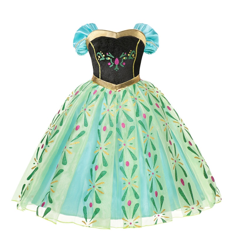 Анна принцеса рокля за момичета Класически флорални къси мрежести рокли деца деца Хелоуин Косплей снежна кралица парти костюми