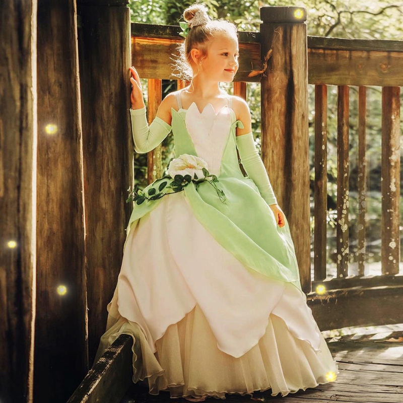Костюмът на жабата принцеса за деца момичета Тиана филм Косплей Карнавална рокля за принцеса роля играе рокли