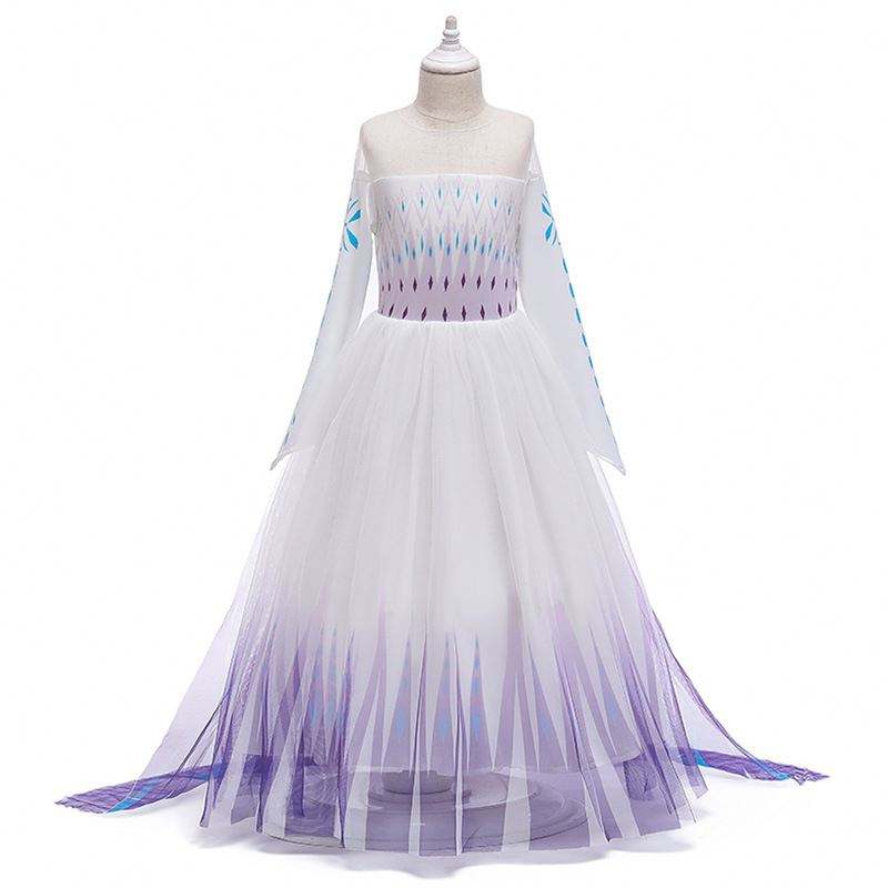 2020 г. на едро Ins Snow Queen Elsa рокля принцеса момиче Анна дълга бяла рокля BX1693