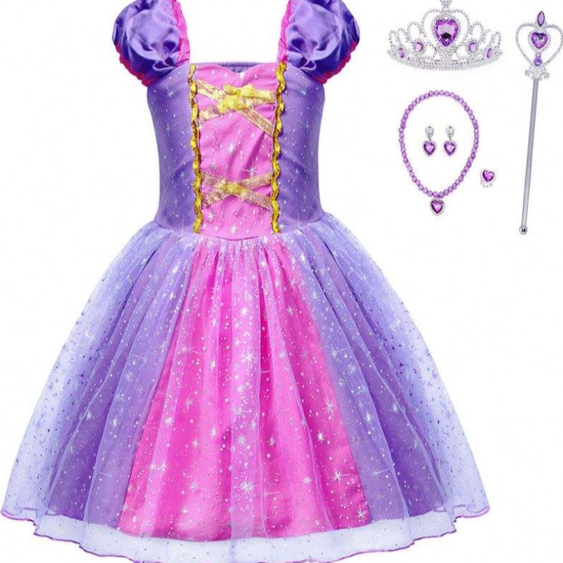 Висококачествена Rapunzel Princess Dress за рокля за парти заплетени герои Косплей момичета рожден ден рокля за парти за 1-4 години