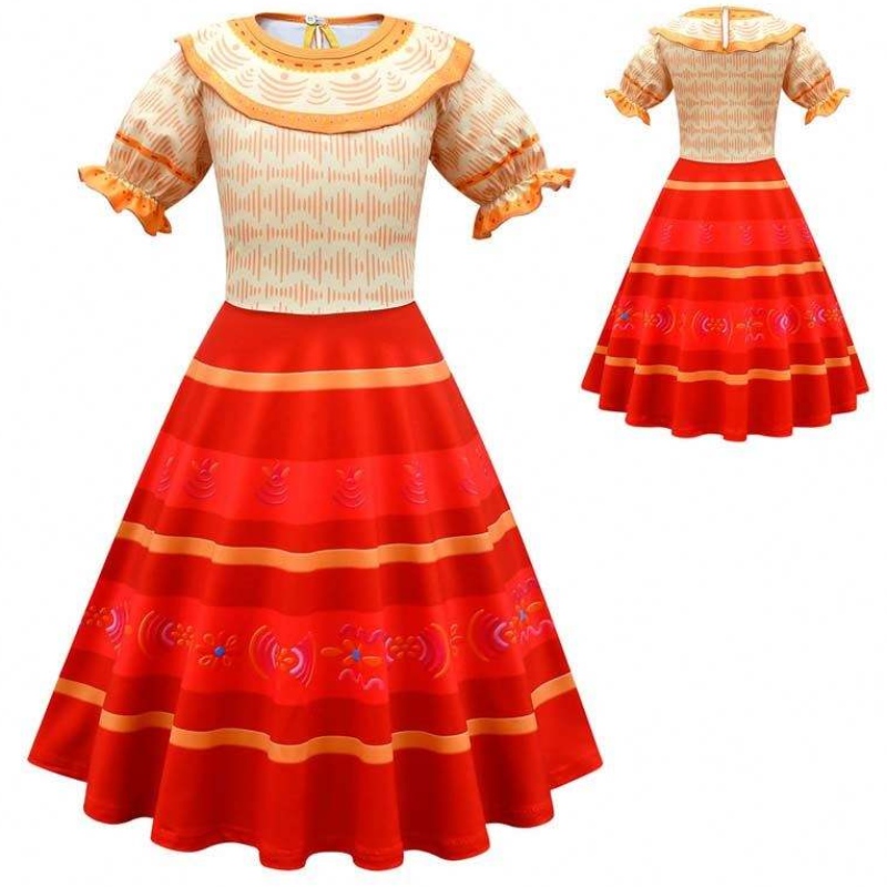 Карнавал Хелоуин Принцеса Парти дрехи Цветни ръбове дълга рокля Mirabel Encanto Costume 90-170cm HCIS-006