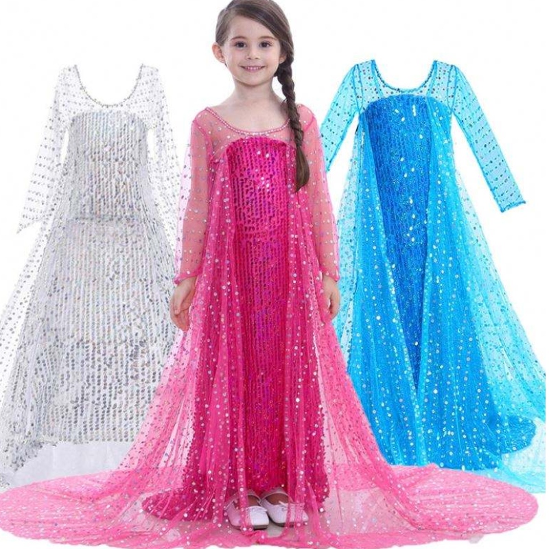 Elsa Dress Kids Girls Costume Snow Queen 2 Elsa Blue Pink Peequinding Ressing Drong Ressing TV&филмови костюми за момичета