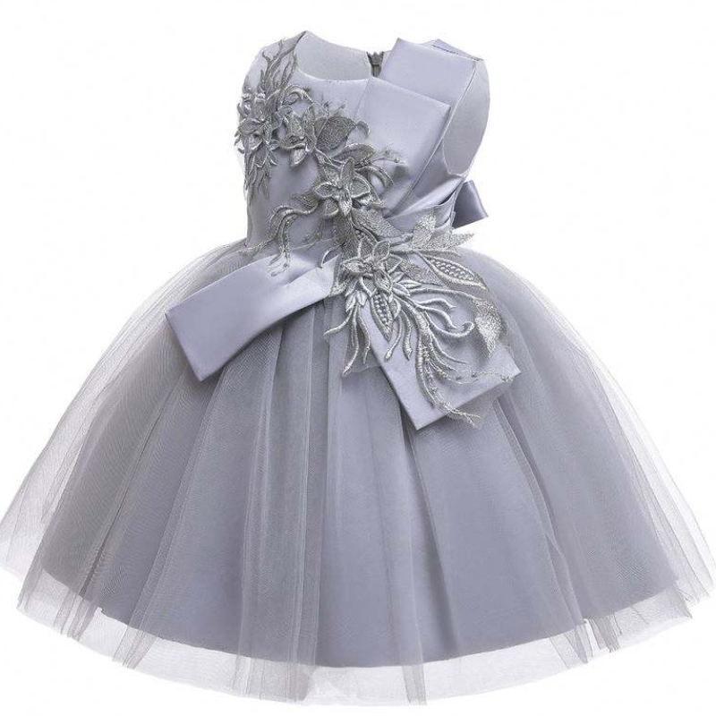 Baige Flower Girls Cute Leekess Kids Party Ress Big Bow Floral Wedding Princess Ressing