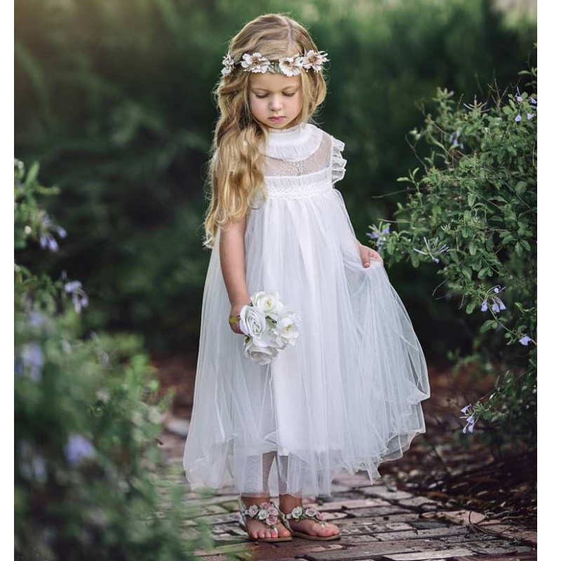 Дантела малко дете рокли за бебета 2-10 принцеса Туту Tulle Party Bridesameid Wedding Flower Girls рокля рокля