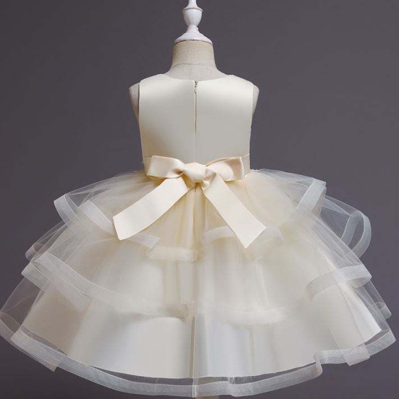 Baige Flower Girl Dress Kids Party Beam Baby Tutu Princess Dress с мъниста с дължина на коляното облекло за рожден ден