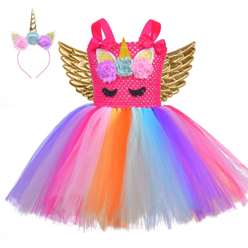 Малка детска пони рокля еднорог крила принцеса рокля парти косплей костюм