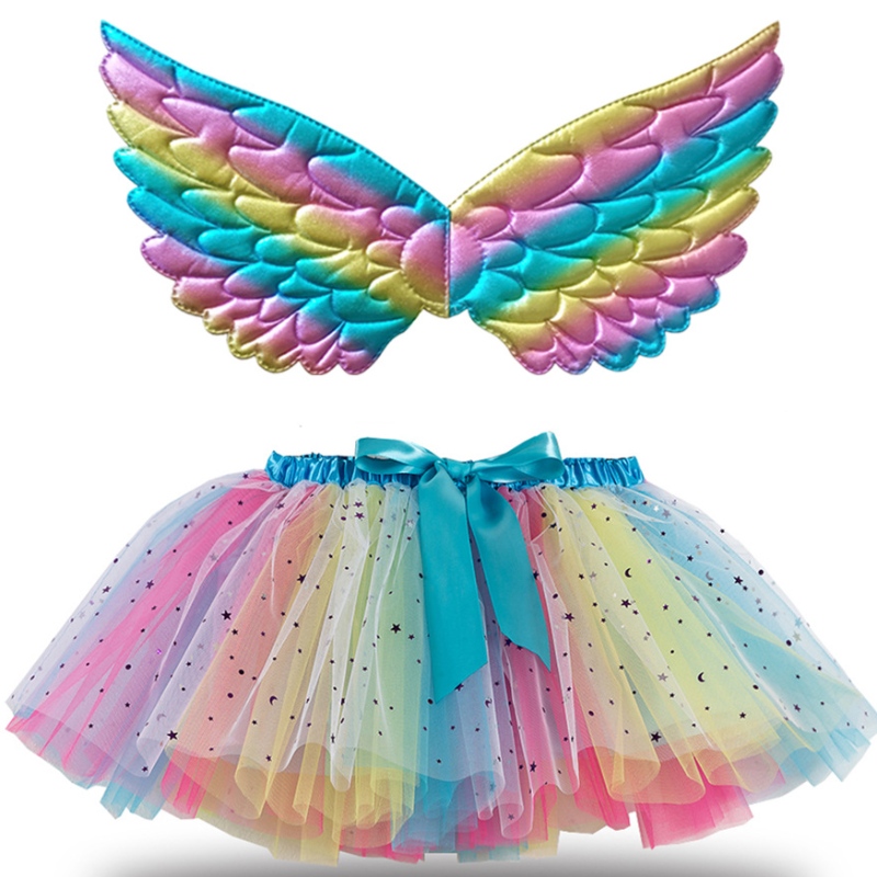 Момичета многоцветни пати за балет за рожден ден рокля Tutu рокли момичета \\\\ \'танцови поли за принцеса костюм с крила