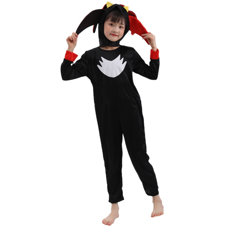 Гореща продажба Свръхзвуково дете Супер черен звуков черен харта за сянка костюм за Хелоуин