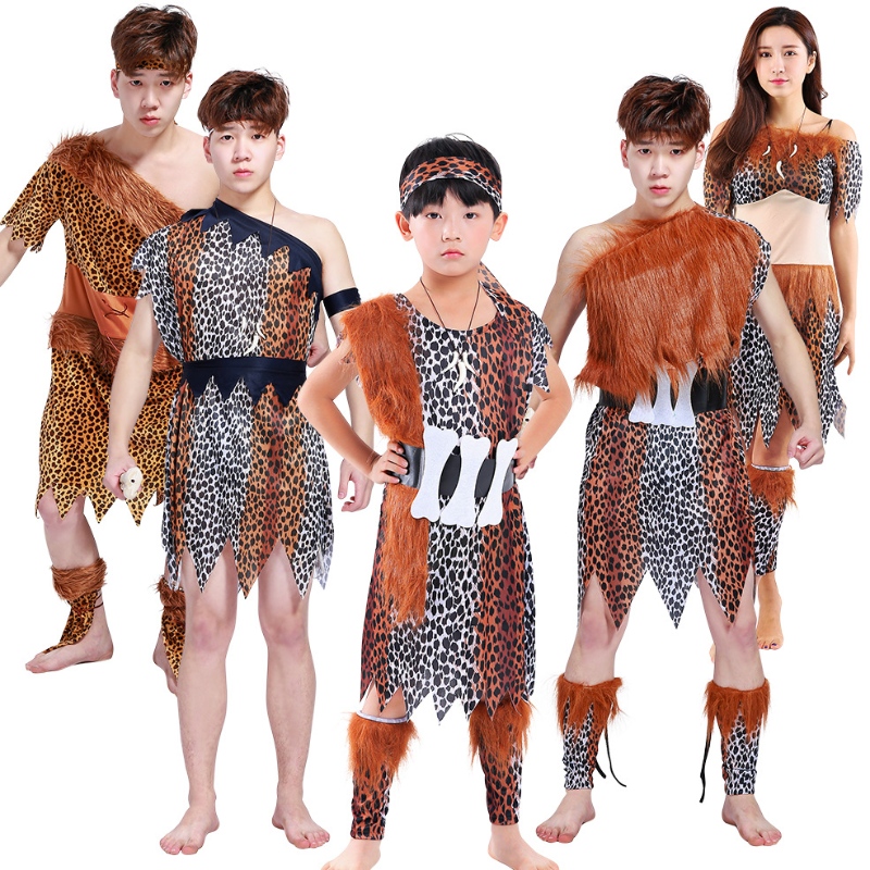 Гореща продажба Възрастен Хелоуин косплей африкански примитивен костюм за див човек деца на индийски диваци за изпълнение костюм