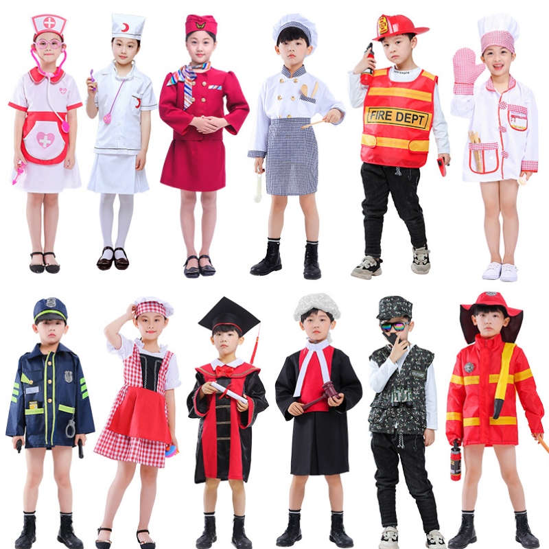 Хелоуин деца Доктор Косплей Костюм Детска градина ролева пожарникар медицинска сестра готвач полицейски костюм медицински сестри Пилоти костюми